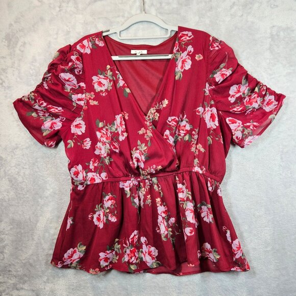 Maurices Floral Burgundy Peplum Blouse XXL Career Feminine peplum office floral - Picture 1 of 14